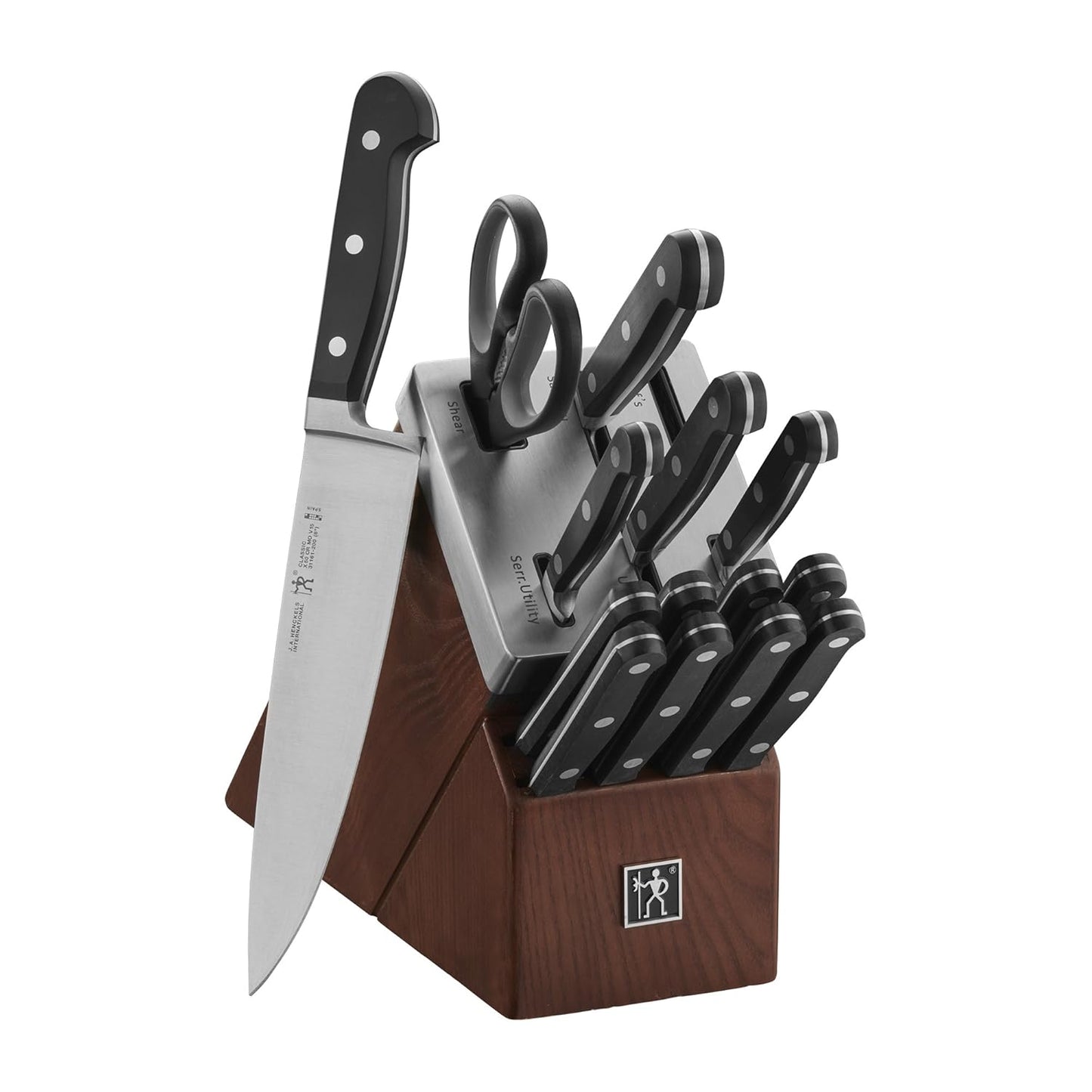 HENCKELS Classic Razor-Sharp 15-Piece Self-Sharpening Knife Set, Chef Knife, Bread Knife, German Engineered Informed by 100+ Years of Mastery, Brown