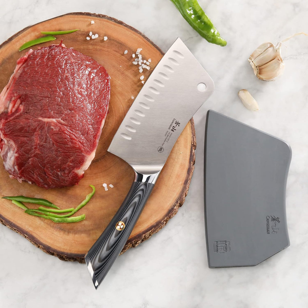 Cangshan NAKA Series 6-inch Meat Cleaver with Sheath, Forged Swedish 14C28N Steel, 503091