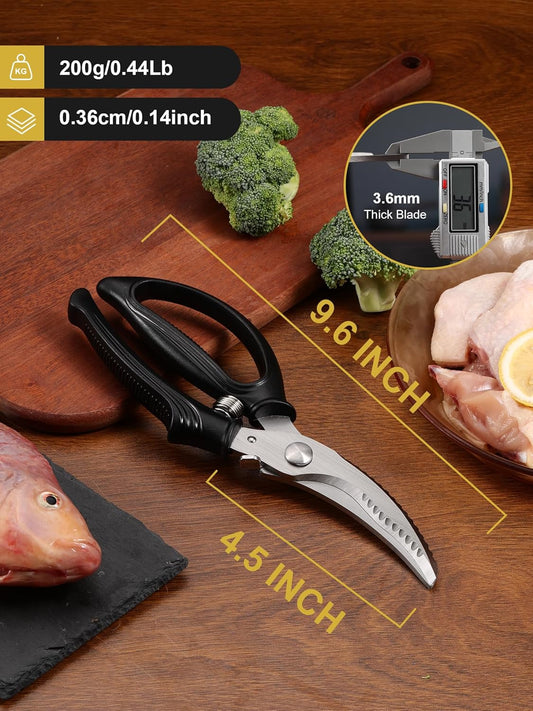 Poultry Shears, Kitchen Shears with Spring Loaded, Heavy Duty Poultry Scissors for Meat, Chicken,Turkey, Anti-Slip Handle,Safety Lock,Dishwasher Safe
