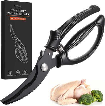 Poultry Shears, Kitchen Shears with Spring Loaded, Heavy Duty Poultry Scissors for Meat, Chicken,Turkey, Anti-Slip Handle,Safety Lock,Dishwasher Safe
