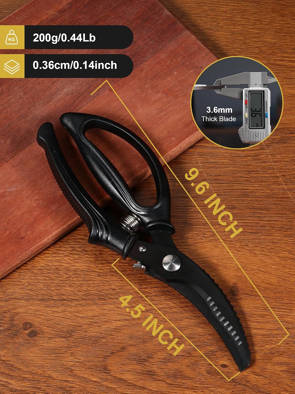 Poultry Shears, Kitchen Shears with Spring Loaded, Heavy Duty Poultry Scissors for Meat, Chicken,Turkey, Anti-Slip Handle,Safety Lock,Dishwasher Safe