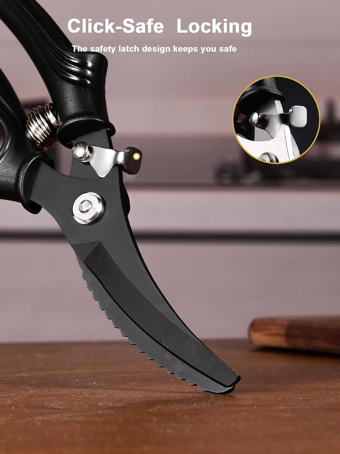 Poultry Shears, Kitchen Shears with Spring Loaded, Heavy Duty Poultry Scissors for Meat, Chicken,Turkey, Anti-Slip Handle,Safety Lock,Dishwasher Safe