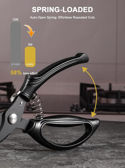 Poultry Shears, Kitchen Shears with Spring Loaded, Heavy Duty Poultry Scissors for Meat, Chicken,Turkey, Anti-Slip Handle,Safety Lock,Dishwasher Safe