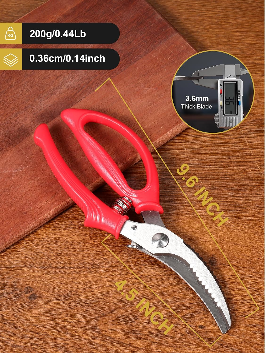 Poultry Shears, Kitchen Shears with Spring Loaded, Heavy Duty Poultry Scissors for Meat, Chicken,Turkey, Anti-Slip Handle,Safety Lock,Dishwasher Safe