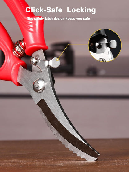 Poultry Shears, Kitchen Shears with Spring Loaded, Heavy Duty Poultry Scissors for Meat, Chicken,Turkey, Anti-Slip Handle,Safety Lock,Dishwasher Safe