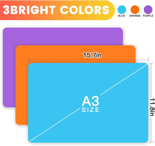 3 Pack Silicone Mats for Crafts, Premium Playdough Mat,A3 Size Silicone Sheet, Liquid, Resin Jewelry Casting Molds Mat,15.7 "x11.8" Nonstick & Nonslip Heat-Resistant Table Protector