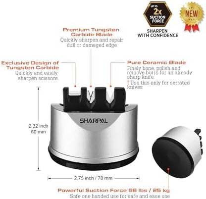 191H Pocket Kitchen Chef Knife Scissors Sharpener with 118H Professional Ceramic Sharpening Fine Honing Rod Steel with Anti-Breaking Cap Built-in Angle Guide
