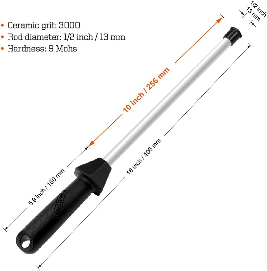 191H Pocket Kitchen Chef Knife Scissors Sharpener with 118H Professional Ceramic Sharpening Fine Honing Rod Steel with Anti-Breaking Cap Built-in Angle Guide