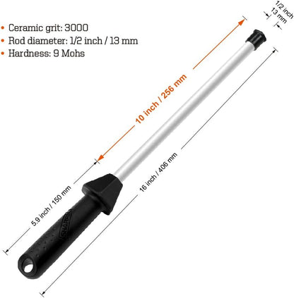 191H Pocket Kitchen Chef Knife Scissors Sharpener with 118H Professional Ceramic Sharpening Fine Honing Rod Steel with Anti-Breaking Cap Built-in Angle Guide