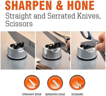 191H Pocket Kitchen Chef Knife Scissors Sharpener with 118H Professional Ceramic Sharpening Fine Honing Rod Steel with Anti-Breaking Cap Built-in Angle Guide