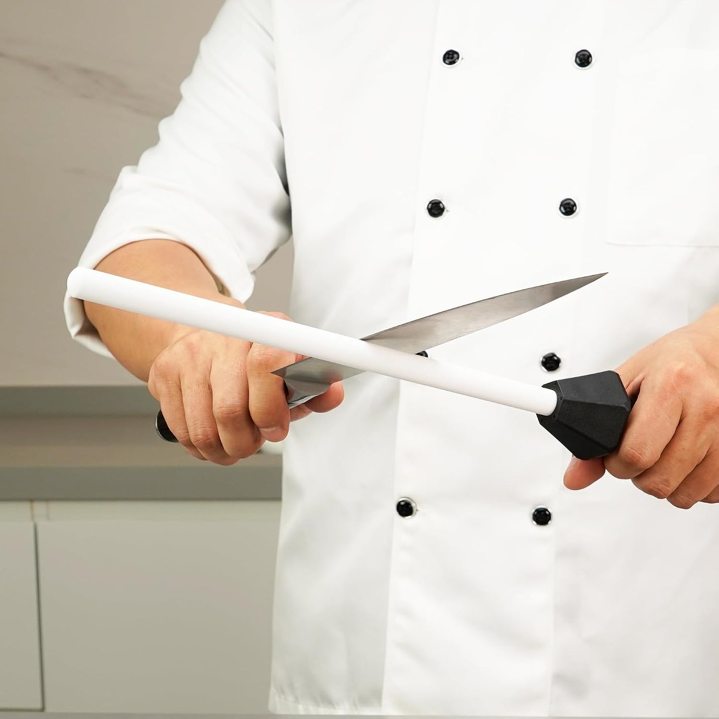 191H Pocket Kitchen Chef Knife Scissors Sharpener with 118H Professional Ceramic Sharpening Fine Honing Rod Steel with Anti-Breaking Cap Built-in Angle Guide