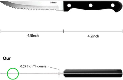 Serrated Steak Knives Set of 8, Black, 4.5 Inches | Full-Tang Triple Rivet Steak Knife Set, Stainless Steel Sharp Blade, For Kitchen Camping Restaurant,Dishwasher Safe