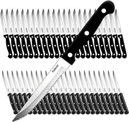 Serrated Steak Knives Set of 8, Black, 4.5 Inches | Full-Tang Triple Rivet Steak Knife Set, Stainless Steel Sharp Blade, For Kitchen Camping Restaurant,Dishwasher Safe