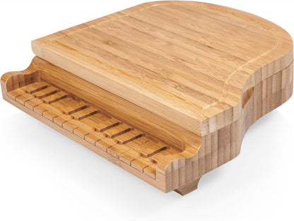 PICNIC TIME Piano Cheese Board & Knife Set, Novelty Charcuterie Board Set with Stainless Steel Tools Housed in Piano Case Under the Lid, Swivel-Open Serving Platter, and Charcuterie Set, (Parawood)