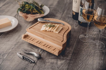 PICNIC TIME Piano Cheese Board & Knife Set, Novelty Charcuterie Board Set with Stainless Steel Tools Housed in Piano Case Under the Lid, Swivel-Open Serving Platter, and Charcuterie Set, (Parawood)