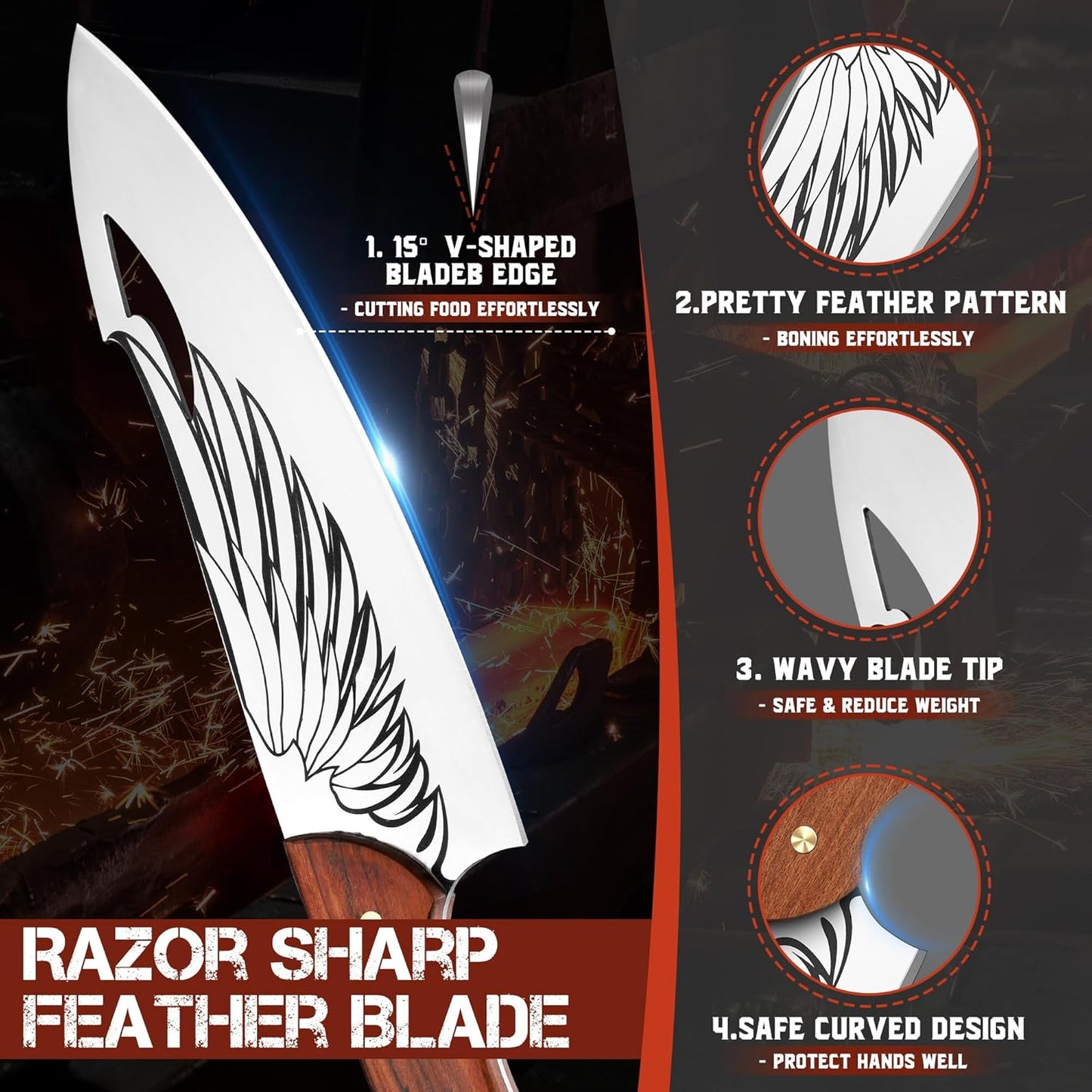 Cleaver Knife for Meat Cutting Butcher Viking Boning Knife | Hand Forged In Fire Chopping Cutter with Sheath Outdoor BBQ Camping Birthday Christmas Chef Gift Idea Men 8.4"