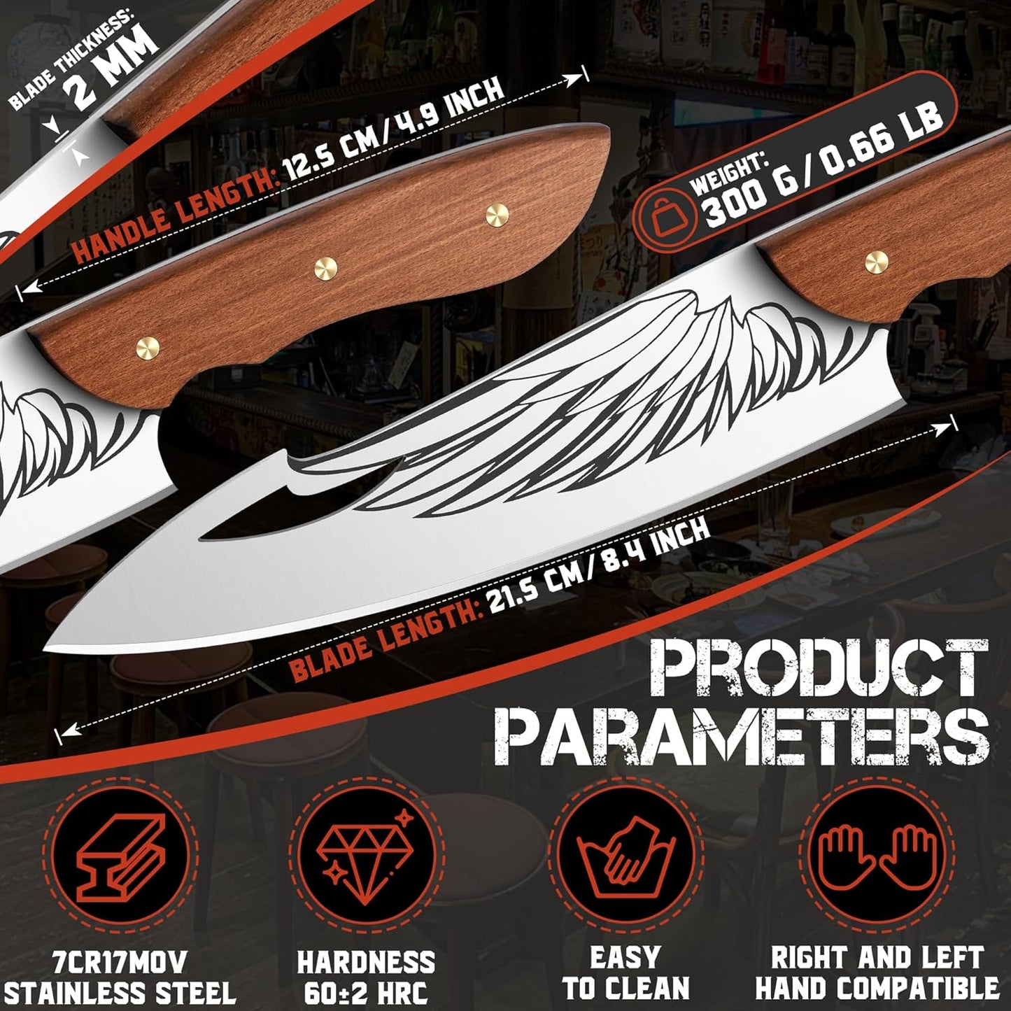 Cleaver Knife for Meat Cutting Butcher Viking Boning Knife | Hand Forged In Fire Chopping Cutter with Sheath Outdoor BBQ Camping Birthday Christmas Chef Gift Idea Men 8.4"