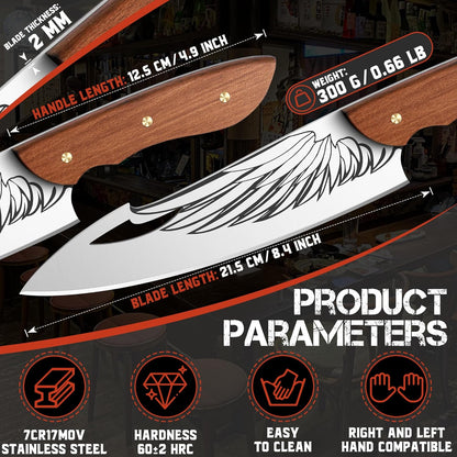 Cleaver Knife for Meat Cutting Butcher Viking Boning Knife | Hand Forged In Fire Chopping Cutter with Sheath Outdoor BBQ Camping Birthday Christmas Chef Gift Idea Men 8.4"