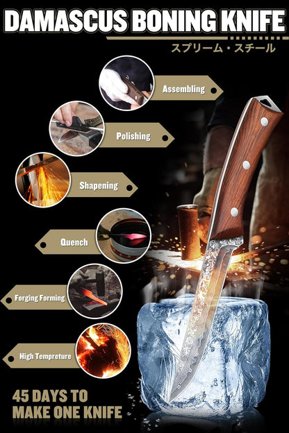 Cleaver Knife for Meat Cutting Butcher Viking Boning Knife | Hand Forged In Fire Chopping Cutter with Sheath Outdoor BBQ Camping Birthday Christmas Chef Gift Idea Men 8.4"