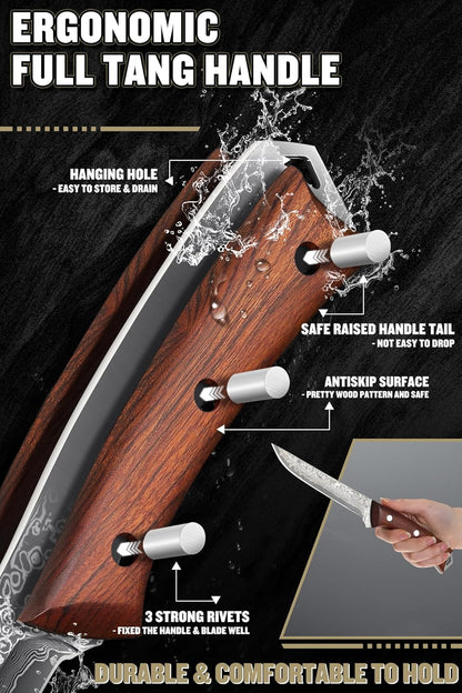 Cleaver Knife for Meat Cutting Butcher Viking Boning Knife | Hand Forged In Fire Chopping Cutter with Sheath Outdoor BBQ Camping Birthday Christmas Chef Gift Idea Men 8.4"