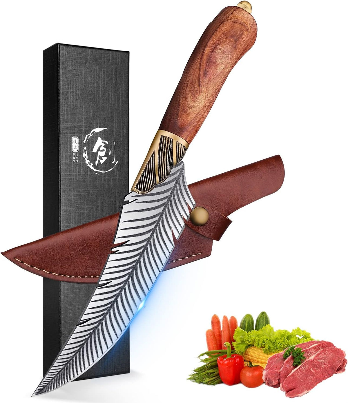 Cleaver Knife for Meat Cutting Butcher Viking Boning Knife | Hand Forged In Fire Chopping Cutter with Sheath Outdoor BBQ Camping Birthday Christmas Chef Gift Idea Men 8.4"