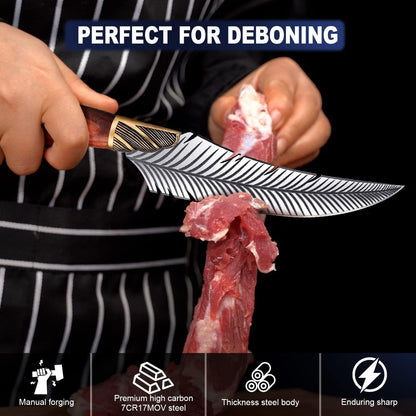Cleaver Knife for Meat Cutting Butcher Viking Boning Knife | Hand Forged In Fire Chopping Cutter with Sheath Outdoor BBQ Camping Birthday Christmas Chef Gift Idea Men 8.4"