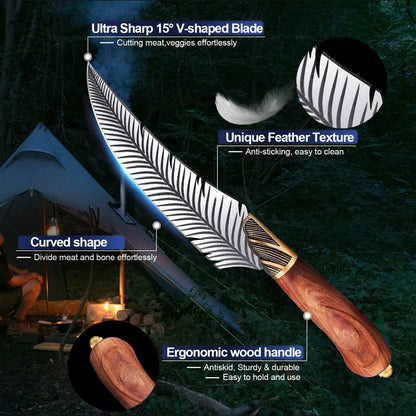 Cleaver Knife for Meat Cutting Butcher Viking Boning Knife | Hand Forged In Fire Chopping Cutter with Sheath Outdoor BBQ Camping Birthday Christmas Chef Gift Idea Men 8.4"