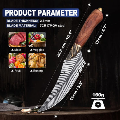 Cleaver Knife for Meat Cutting Butcher Viking Boning Knife | Hand Forged In Fire Chopping Cutter with Sheath Outdoor BBQ Camping Birthday Christmas Chef Gift Idea Men 8.4"