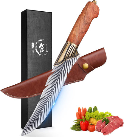 Cleaver Knife for Meat Cutting Butcher Viking Boning Knife | Hand Forged In Fire Chopping Cutter with Sheath Outdoor BBQ Camping Birthday Christmas Chef Gift Idea Men 8.4"