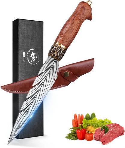 Cleaver Knife for Meat Cutting Butcher Viking Boning Knife | Hand Forged In Fire Chopping Cutter with Sheath Outdoor BBQ Camping Birthday Christmas Chef Gift Idea Men 8.4"