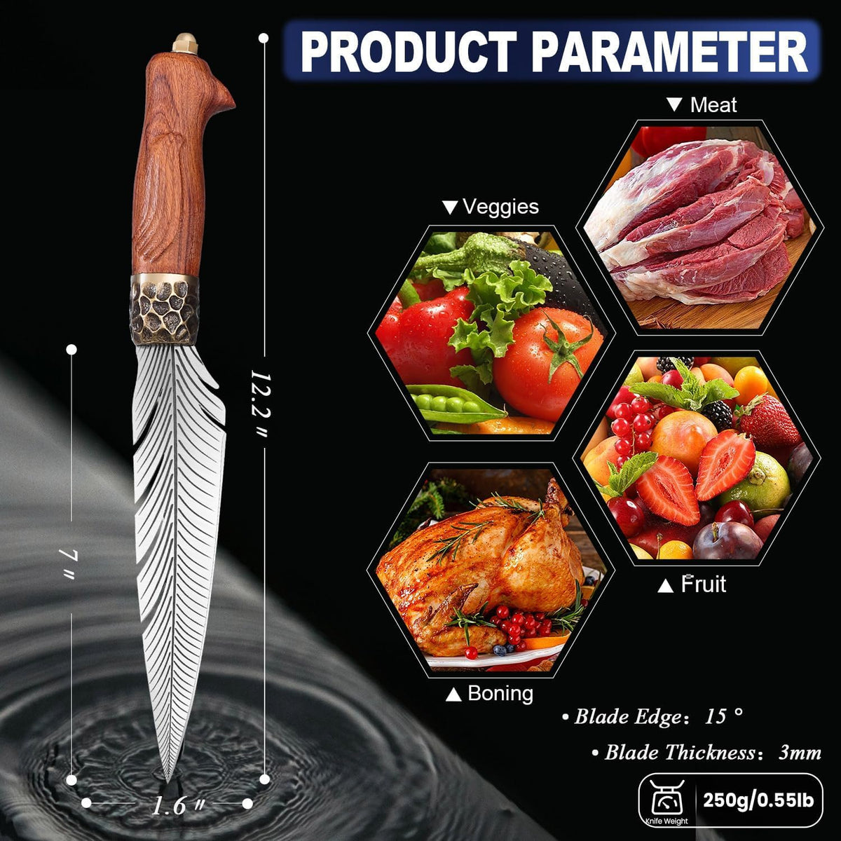 Cleaver Knife for Meat Cutting Butcher Viking Boning Knife | Hand Forged In Fire Chopping Cutter with Sheath Outdoor BBQ Camping Birthday Christmas Chef Gift Idea Men 8.4"