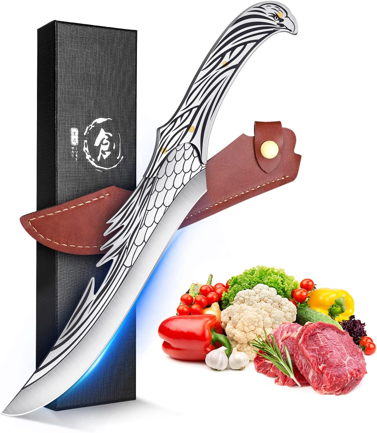 Cleaver Knife for Meat Cutting Butcher Viking Boning Knife | Hand Forged In Fire Chopping Cutter with Sheath Outdoor BBQ Camping Birthday Christmas Chef Gift Idea Men 8.4"
