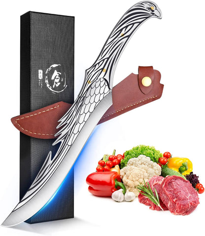 Cleaver Knife for Meat Cutting Butcher Viking Boning Knife | Hand Forged In Fire Chopping Cutter with Sheath Outdoor BBQ Camping Birthday Christmas Chef Gift Idea Men 8.4"