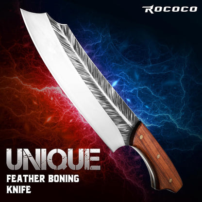 Cleaver Knife for Meat Cutting Butcher Viking Boning Knife | Hand Forged In Fire Chopping Cutter with Sheath Outdoor BBQ Camping Birthday Christmas Chef Gift Idea Men 8.4"