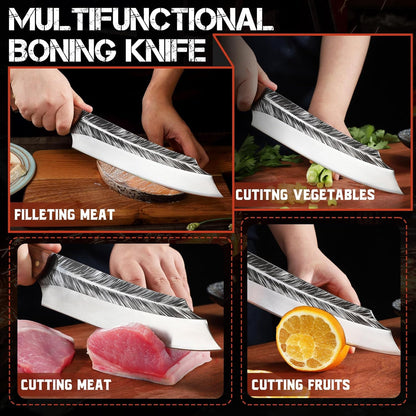 Cleaver Knife for Meat Cutting Butcher Viking Boning Knife | Hand Forged In Fire Chopping Cutter with Sheath Outdoor BBQ Camping Birthday Christmas Chef Gift Idea Men 8.4"