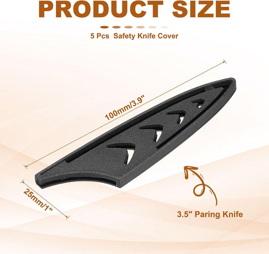 Safety Knife Cover Sleeves for 3.5" Paring Knife, ABS Universal Knife Sheath Edge Guard Blade Protector for Kitchen Black Pack of 5