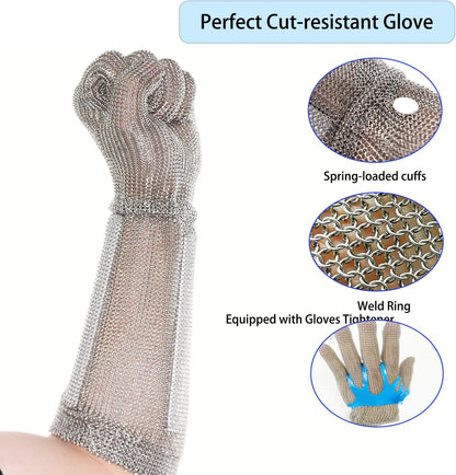 Five Finger 15CM Long Cut Resistant Stainless Steel Metal Mesh Chainmail Glove Butcher Glove With Spring Strap