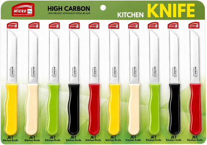 Micro Plus High Carbon Plain Stainless Steel Kitchen Knife Set, Multicolor Plastic Handles, 10 Pack, 420 Grade Blade (Plain)