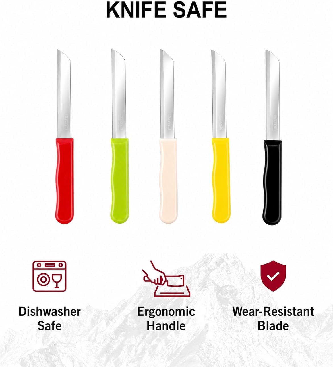 Micro Plus High Carbon Plain Stainless Steel Kitchen Knife Set, Multicolor Plastic Handles, 10 Pack, 420 Grade Blade (Plain)