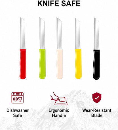 Micro Plus High Carbon Plain Stainless Steel Kitchen Knife Set, Multicolor Plastic Handles, 10 Pack, 420 Grade Blade (Plain)