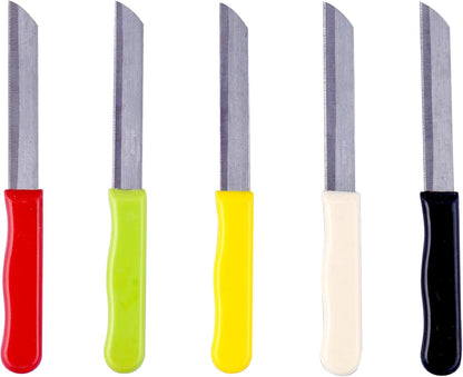 Micro Plus High Carbon Plain Stainless Steel Kitchen Knife Set, Multicolor Plastic Handles, 10 Pack, 420 Grade Blade (Plain)