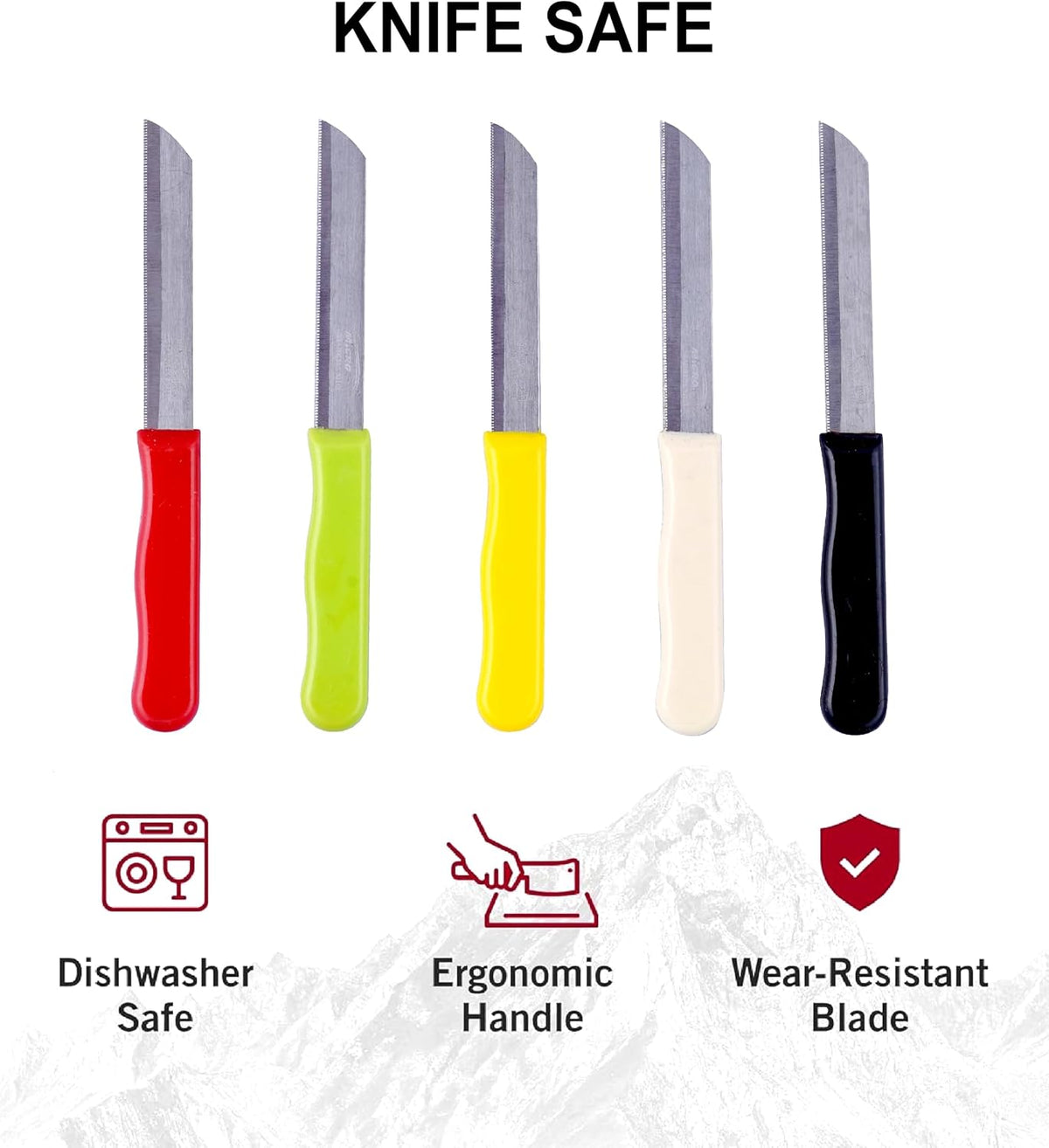 Micro Plus High Carbon Plain Stainless Steel Kitchen Knife Set, Multicolor Plastic Handles, 10 Pack, 420 Grade Blade (Plain)