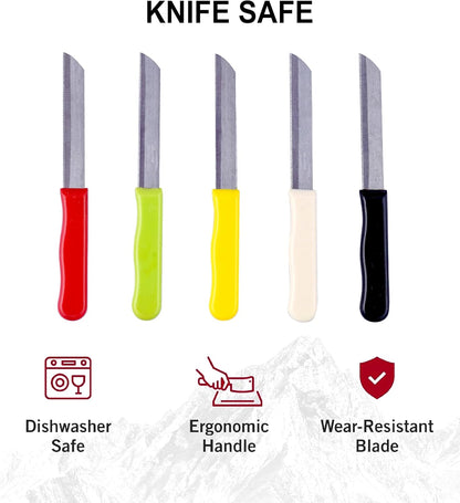 Micro Plus High Carbon Plain Stainless Steel Kitchen Knife Set, Multicolor Plastic Handles, 10 Pack, 420 Grade Blade (Plain)