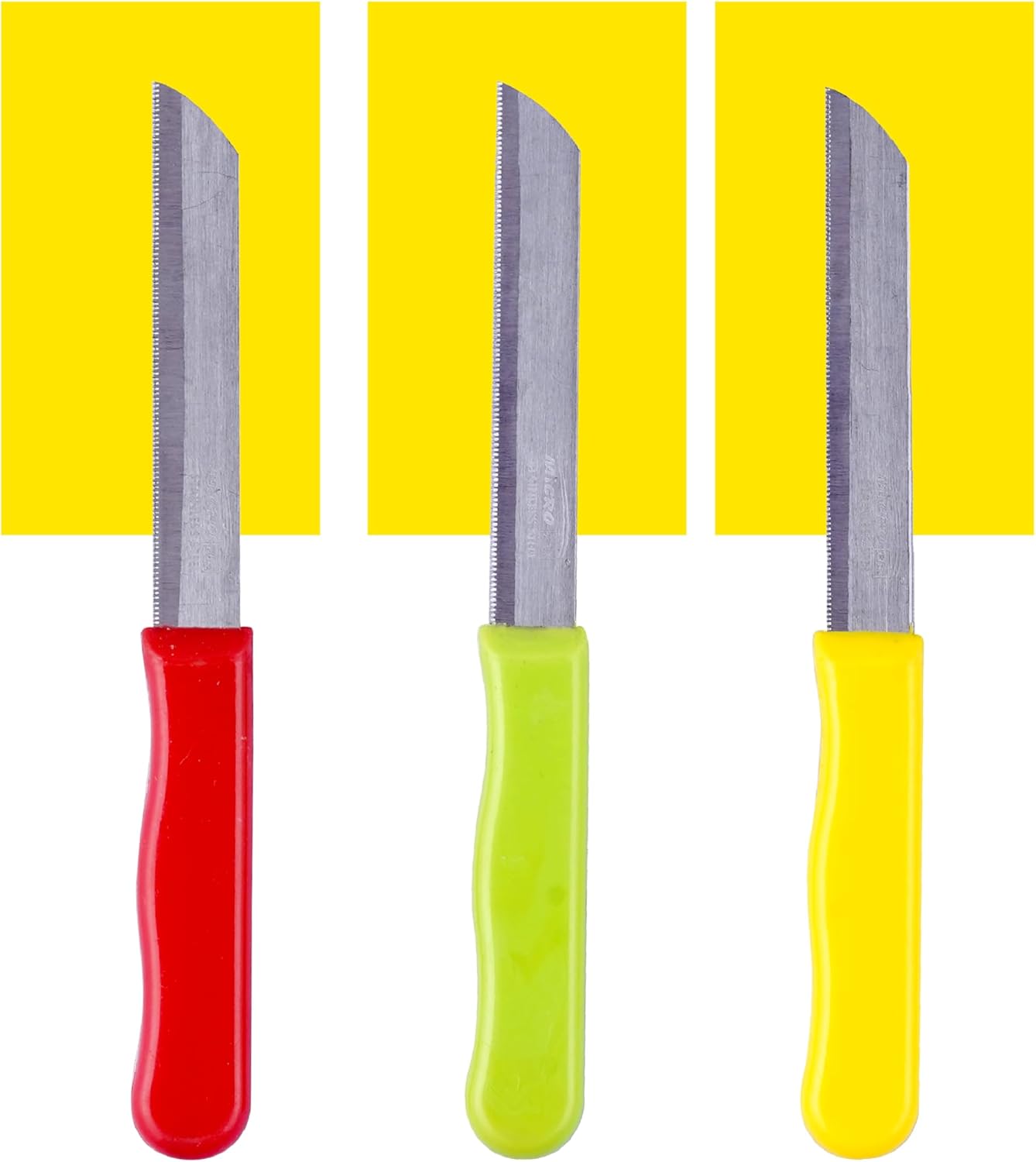 Micro Plus High Carbon Plain Stainless Steel Kitchen Knife Set, Multicolor Plastic Handles, 10 Pack, 420 Grade Blade (Plain)