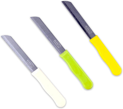 Micro Plus High Carbon Plain Stainless Steel Kitchen Knife Set, Multicolor Plastic Handles, 10 Pack, 420 Grade Blade (Plain)