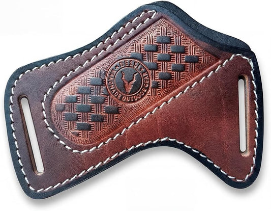 Leather Knife Sheath for Belt - Folding Pocket Knife Holder for Buck 110, Side Draw Holster, EDC Compact Cowboy Knife Carrier, Handmade Italian Cowhide SM156