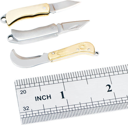 Novelty Tiny Package Box Cutter 2 Inch EDC Outdoor 3 Pcs Folding Knife Kit | Less than 1-Inch Blade Cutting Tools, Set of 3 Utility Knives, Office Letter Openers Small Daily Multitools Holiday Gifts