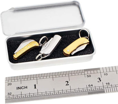 Novelty Tiny Package Box Cutter 2 Inch EDC Outdoor 3 Pcs Folding Knife Kit | Less than 1-Inch Blade Cutting Tools, Set of 3 Utility Knives, Office Letter Openers Small Daily Multitools Holiday Gifts
