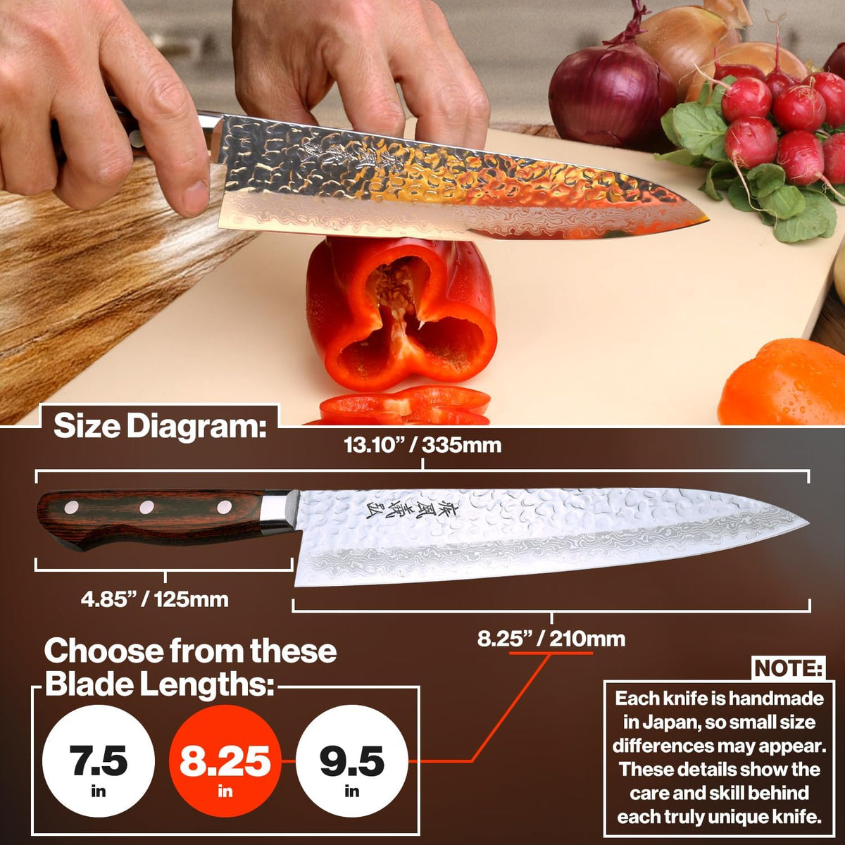 Yoshihiro VG10 16 Layer Hammered Damascus Gyuto Japanese Chefs Knife (7'' (180mm))