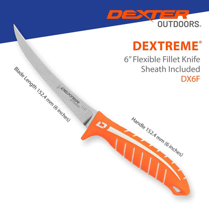 Dextreme Dual Edge 8" Flexible Fillet Knife, Sheath | Flexible dual edge high-carbon stainless blade glides along bones. Protective sheath included for boat and kitchen use.